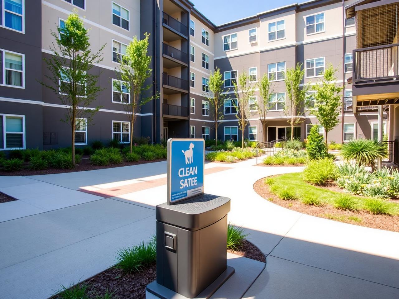 Apartment courtyard with pet waste station