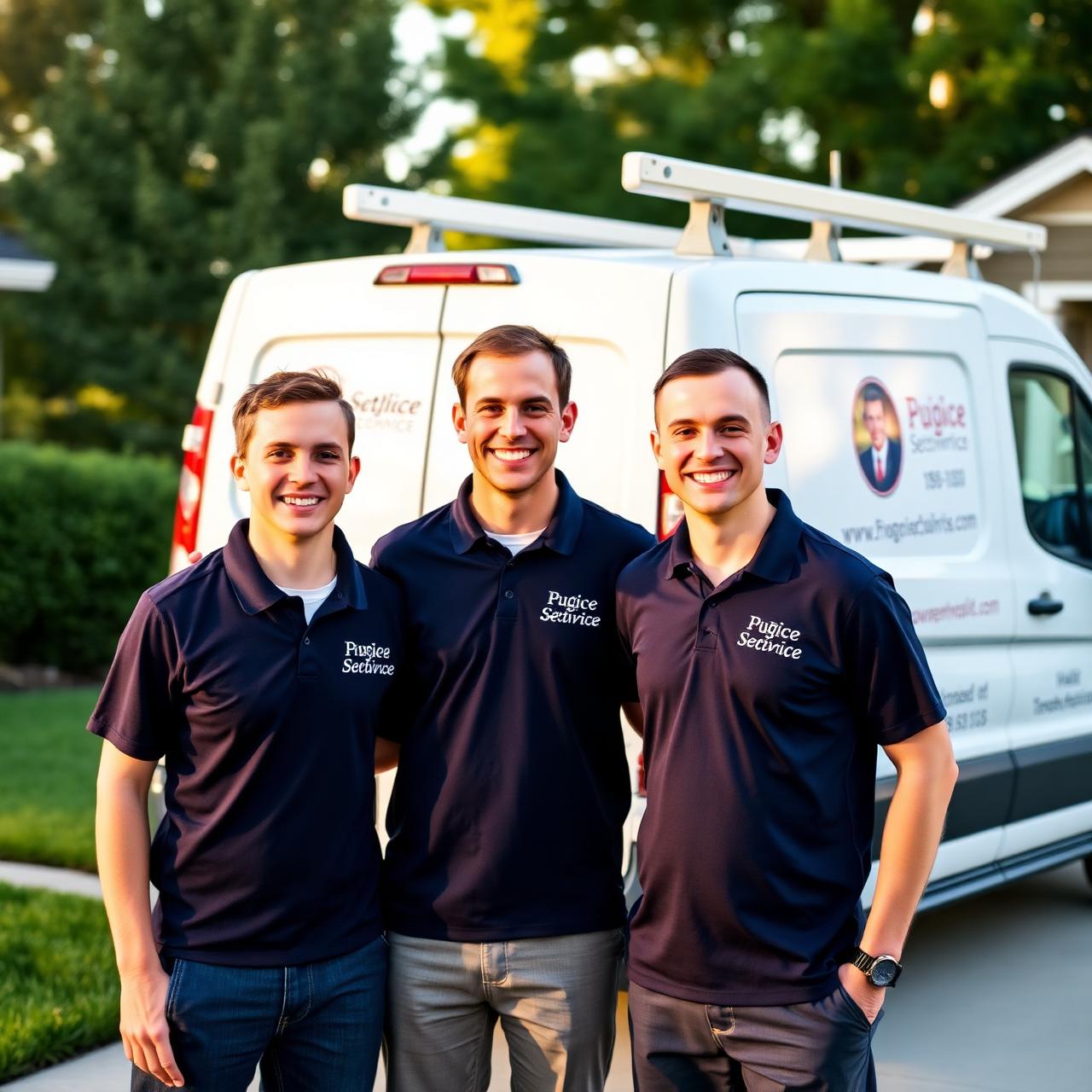 The Coltazo brothers standing in front of the service van